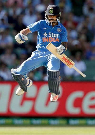 Virat Kohli celebrating India’s win against Australia in World T20 at Mohali on Sunday.