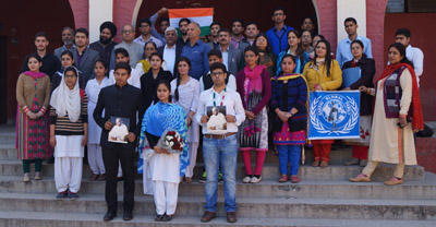 Winners posing alongwith the dignitaries during Inter-College Symposium at GGM Science College in Jammu on Tuesday. Winners posing alongwith the dignitaries during Inter-College Symposium at GGM Science College in Jammu on Tuesday.