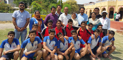 Players posing for a group photograph during Inter-School Tournament at Girls HSS Canal Road in Jammu on Wednesday.