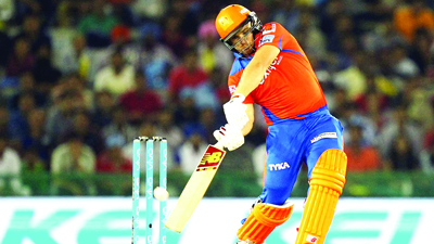 Aaron Finch's during his 74 runs power-packed knock against Kings XI Punjab in Mohali on Monday.