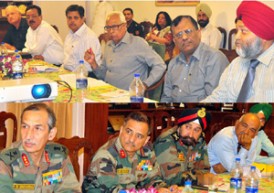 Governor NN Vohra chairing a meeting on Friday.