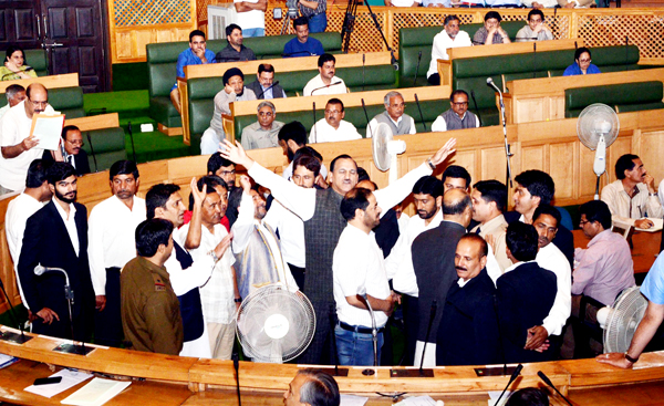 Legislators of Congress party protesting against NFSA in Assembly on Saturday. — Excelsior Photo