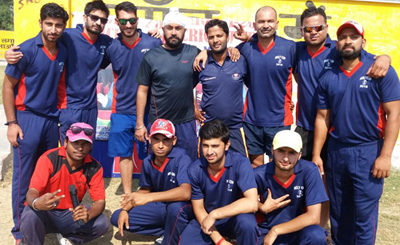 Triumphant NCC players posig for a group photograph after registering win over Young Star Cricket Club.