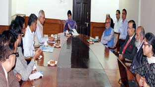 Chief Minister, Mehbooba Mufti interacting with a group of scientists at Srinagar on Thursday.