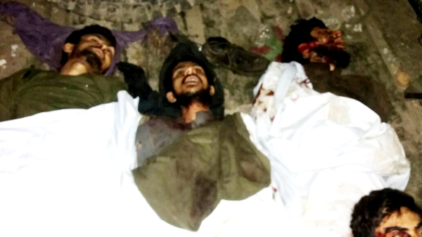 Bodies of militants killed in Tanghdar sector near LoC on Thursday. — Excelsior/Aabid Nabi