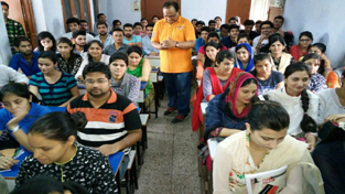KAS aspirants during a lecture at SR College of Competitions Jammu on Thursday.
