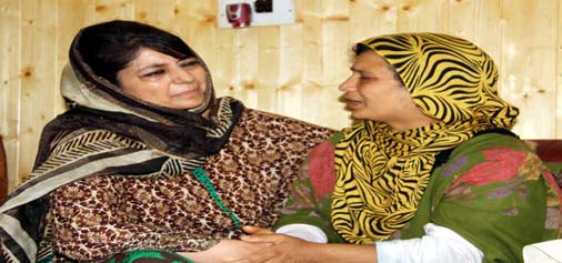 Chief Minister Mehbooba Mufti meeting families of current unrest victims in Kupwara on Saturday.