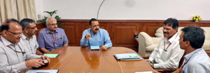 A delegation of Railway Engineers holding a meeting with Union Minister Dr Jitendra Singh at his DoPT office at North Block, New Delhi.