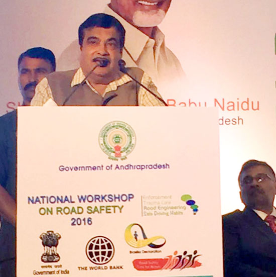 Union Minister for Road Transport & Highways and Shipping, Nitin Gadkari addressing at the National Workshop on Road Safety 2016, in Visakhapatnam on August 19, 2016.