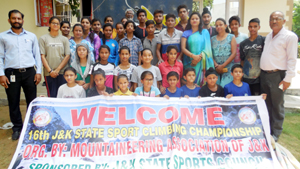 Winners of 16th J&K State Sports Climbing Championship posing for group photograph.