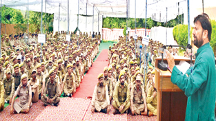 Forest Minister, Choudhary Lal Singh speaking during Annual Forest Staff Meet at Jammu on Wednesday.
