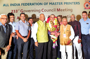 Arun K. Gupta, President J&K Offset Printers’ Associations being felicitated after being elected as Vice President (North) of All India Federation of Master Printers in Bengaluru.