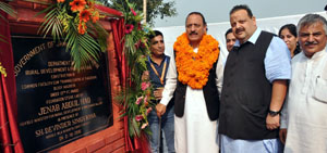 Minister for Rural Development Abdul Haq Khan laying foundation stone of CFC in Nagrota block on Sunday. Minister for Rural Development Abdul Haq Khan laying foundation stone of CFC in Nagrota block on Sunday.