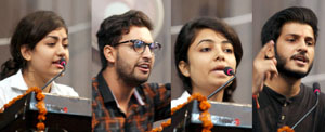 Students expressing views in debate competition organised during the ongoing Display Your Talent at Jammu University on Saturday. -Excelsior/ Rakesh Students expressing views in debate competition organised during the ongoing Display Your Talent at Jammu University on Saturday. -Excelsior/ Rakesh