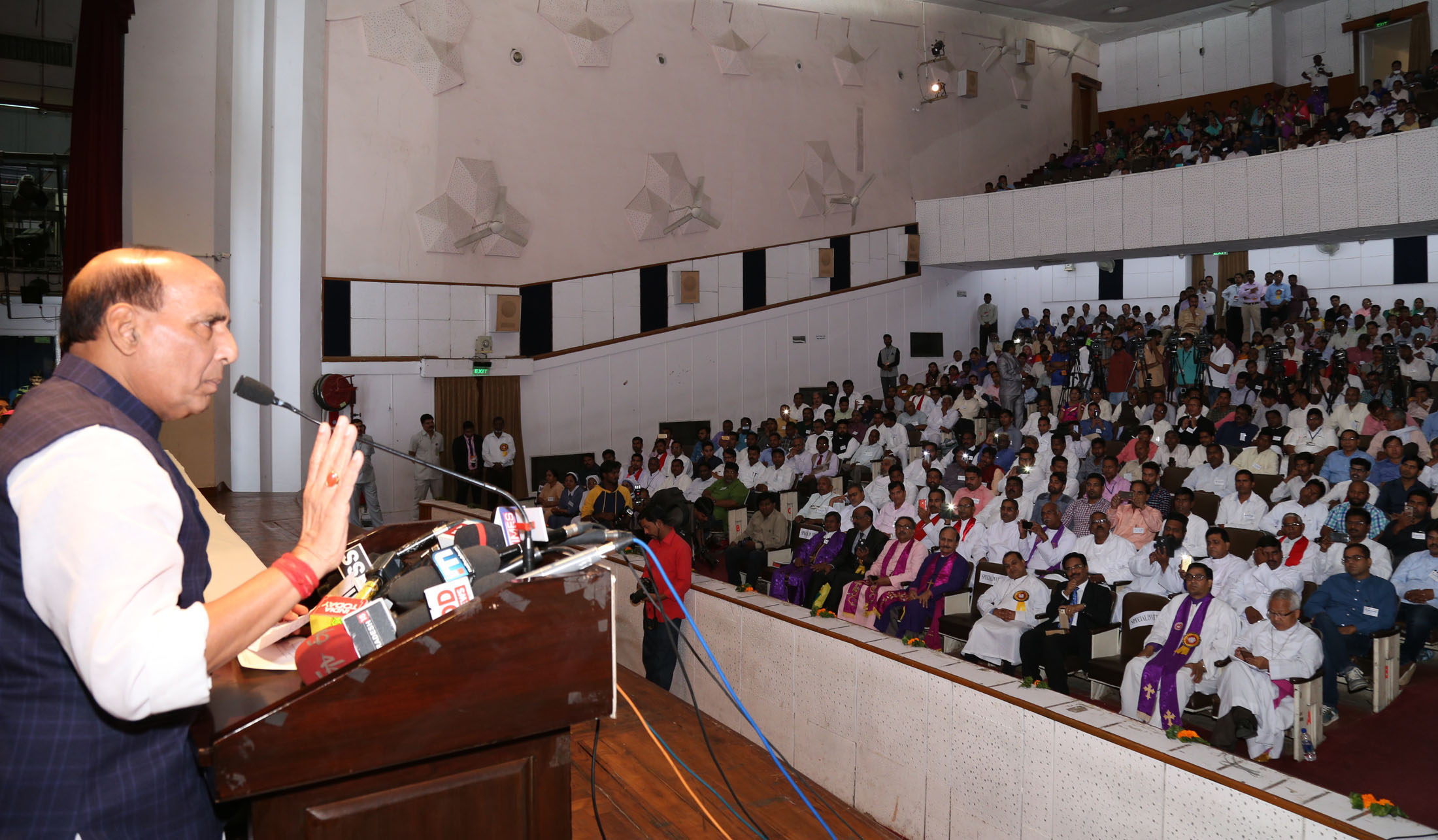 Union Home Minister, Rajnath Singh addressing the National Christian Leaders Conference, in New Delhi on Friday. (UNI )