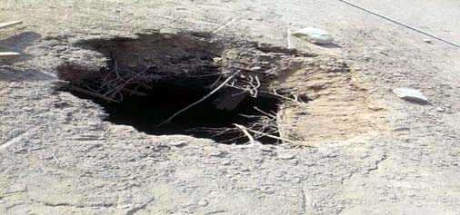 A large crater caused by a mortar shell in Balakote on Monday.