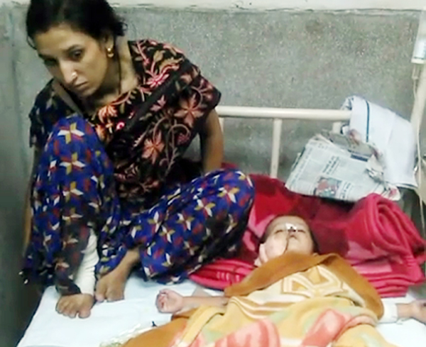 About one and a half year old Pakistan shelling victim, Pari of Ramgarh sector, undergoes surgery in GMCH Jammu on Wednesday.