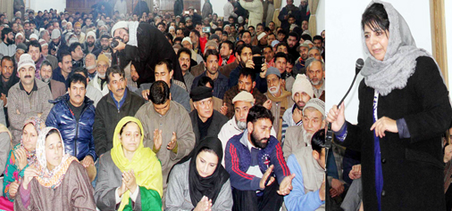 Chief Minister Mehbooba Mufti addressing party workers in Srinagar on Tuesday.