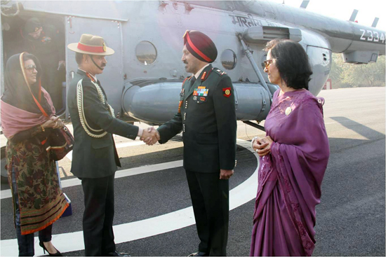 Army chief Gen Dalbir Singh Suhag being received at Western Command Headquarters at Chandi Mandir, Chandigarh on Sunday.