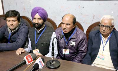 AMCCC leaders at a press conference at Jammu on Friday. -Excelsior/Rakesh