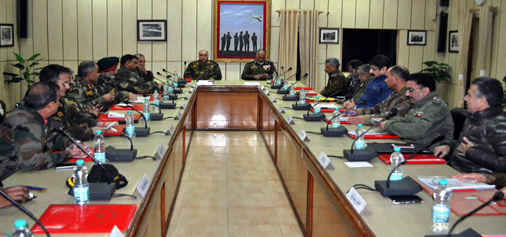Core Group Kashmir meeting at Badami Bagh Cantonment to draw out the security strategy for winters in Srinagar on Tuesday.
