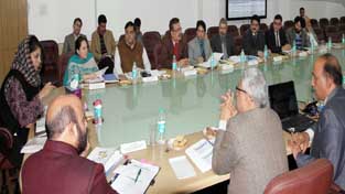 Chief Minister Mehbooba Mufti chairing a meeting of J&K Medical Supplies Corporation Limited at Jammu on Tuesday.