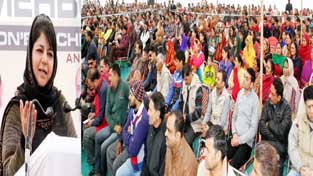 Chief Minister Mehbooba Mufti addressing a public gathering in Jammu on Friday.