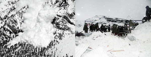 Snow avalanche in Gurez and damage caused by it to Army post. Another pic on Page 6.