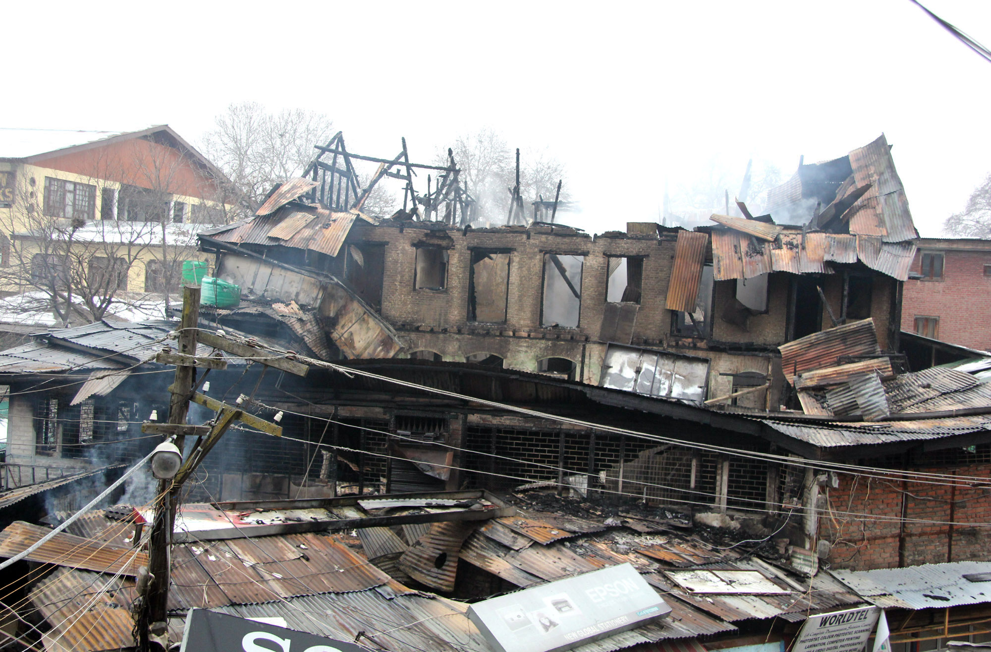 Damage caused by the fire at Court Road, Lal Chowk in Srinagar. -Excelsior/ Shakeel
