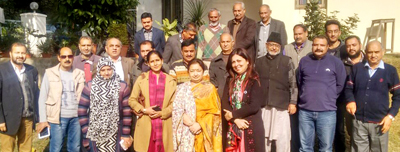 Peace delegates and members of Gandhian organizations posing for group photograph during a conference at Jammu on Sunday.