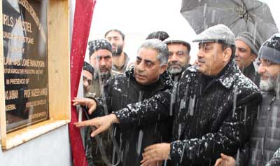 Minister for Agriculture Ghulam Nabi Lone Hanjura laying foundation stone of girls hostel at SKUAST-K on Saturday.