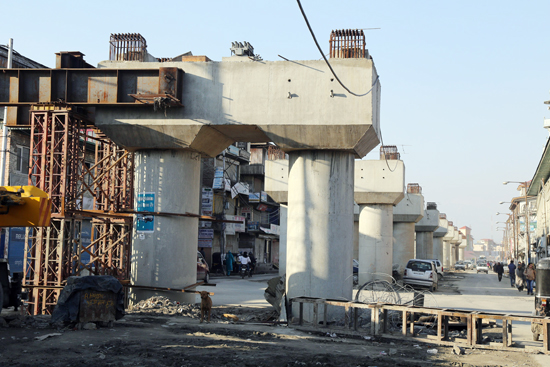 Under construction Jehangir Chowk-Rambagh flyover in Srinagar. — Excelsior/Shakeel