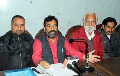 Gen Secy of PHE Workers Welfare Association, Subhash Verma addressing press conference in Jammu on Thursday. -Excelsior/ Rakesh