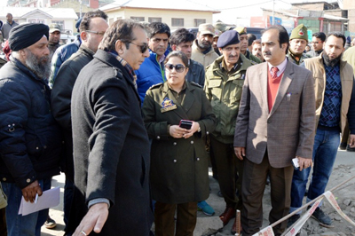 Divisional Commissioner Baseer Ahmed Khan during inspection of development works in Srinagar on Saturday.