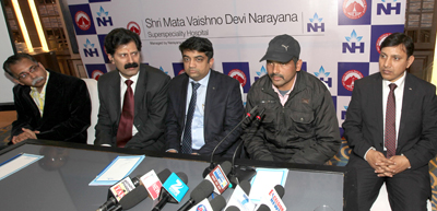 Dr Ankush Sharma, Consultant Neurologist, SMVDNSH alongwith administrative officers during a press conference at Jammu.