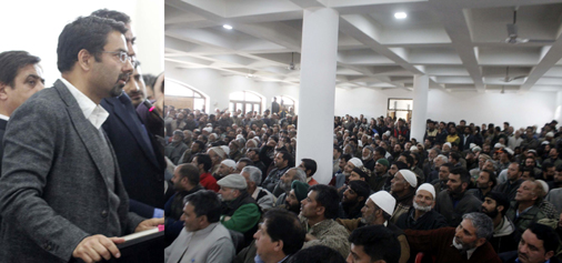 PDP candidate Tasaduq Mufti addressing an election rally in Anantnag on Saturday.