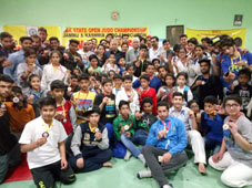 Medals winners of J&K State Judo Championship posing for group photograph.