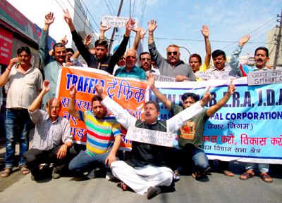 JWAM activists during a protest at New Plot in Jammu.