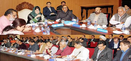 Chief Minister Mehbooba Mufti and Deputy CM Dr Nirmal Singh at DDB Jammu meeting on Friday.