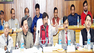 Minister for Forests Choudhary Lal Singh chairing a meeting of DDB Udhampur on Tuesday.