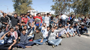 Students protesting at Kathua on Sunday. -Excelsior/Madan