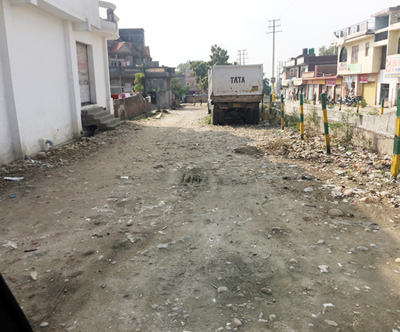 A road in dilapidated condition in Channi Himmat.
