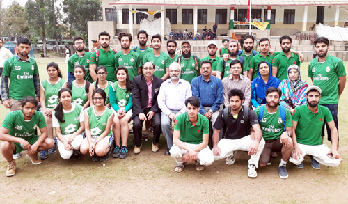 Players posing alongwith Vice Chancellor Jammu University, Prof RD Sharma and other dignitaries at Jammu University on Thursday.