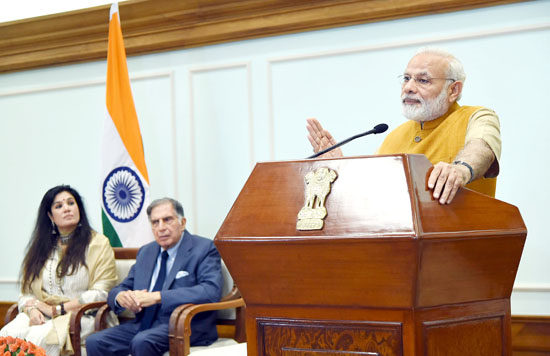 Prime Minister Narendra Modi addressing the audience of doctors and students of Tata Memorial Centre, via video conferencing, after releasing the Platinum Jubilee Milestone book on Tata Memorial Centre, in New Delhi on Thursday. (UNI)
