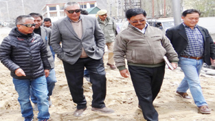 Minister for Cooperatives & Ladakh Affairs, Chering Dorjay inspecting development works in Leh on Thursday.