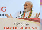 Prime Minister, Narendra Modi addressing at the launch of the PN Panicker Reading Day - Reading Month Celebration, in Kerala on Saturday. (UNI)