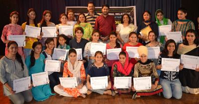 Twenty two students of Government College for Women, Gandhi Nagar, Jammu who were felicitated by Regional Director ICCR, Balwant Thakur. 