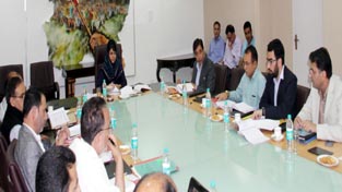 Chief Minister Mehbooba Mufti chairing a meeting at Srinagar on Friday.