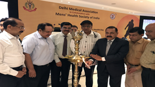 Union Minister Dr Jitendra Singh, flanked by National President Indian Medical Association (IMA) Dr K.K. Aggarwal, President Delhi Medical Education Dr V.K. Malhotra and other dignitaries, lighting the traditional lamp to formally inaugurate a Medical Seminar , at New Delhi.