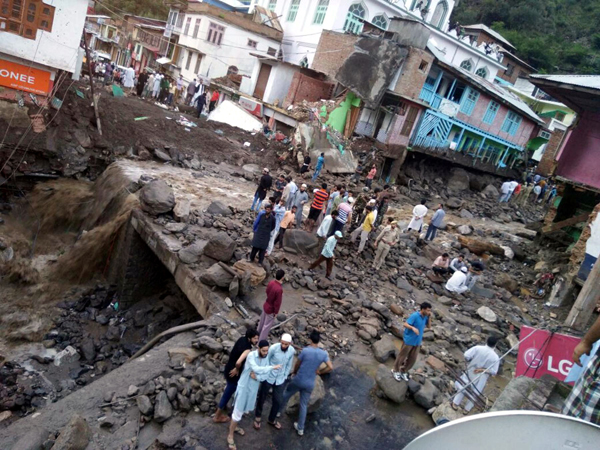A view of devastation caused by flashfloods in Thathri area of Doda on Thursday.